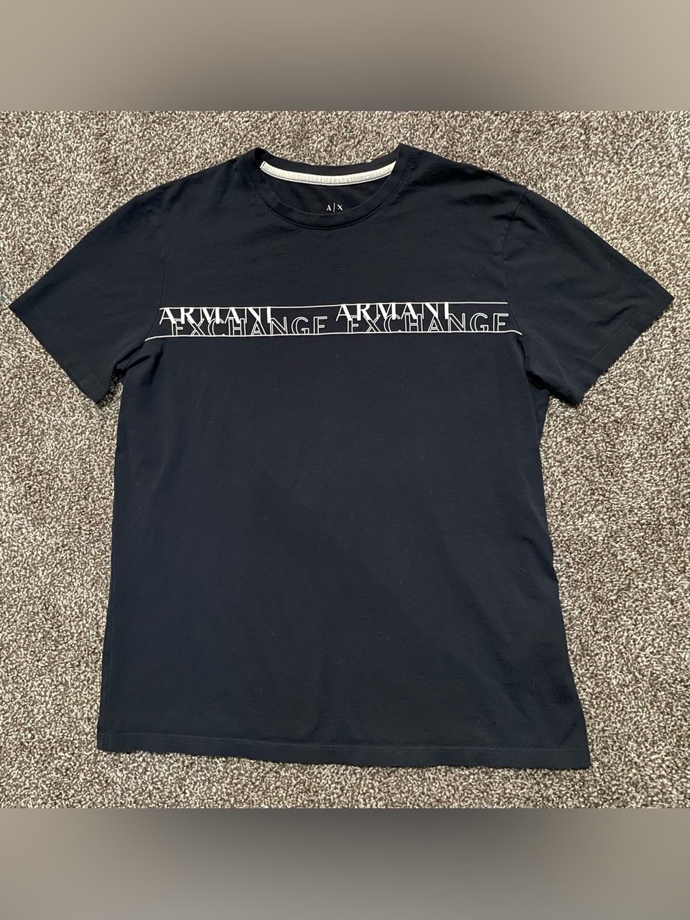 Armani Exchange Black Short-Sleeve Logo Tee with White Stripe